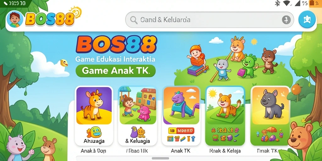 Screenshot utama BOS88 menampilkan antarmuka permainan edukatif yang ceria.
