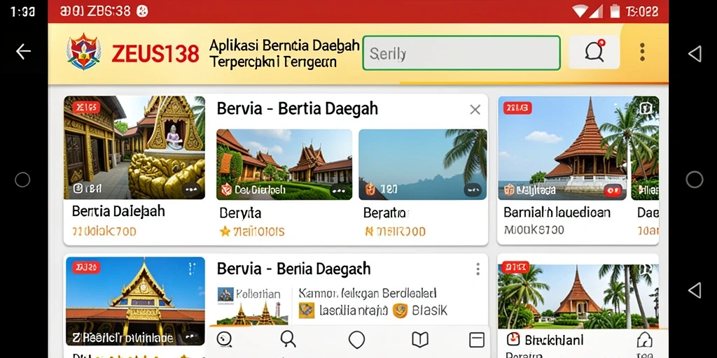 Antarmuka modern dan informatif dari aplikasi ZEUS138 untuk berita daerah.