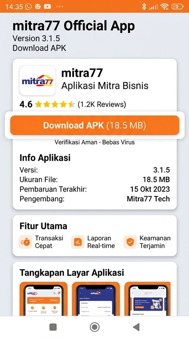 Tampilan halaman APK mitra77