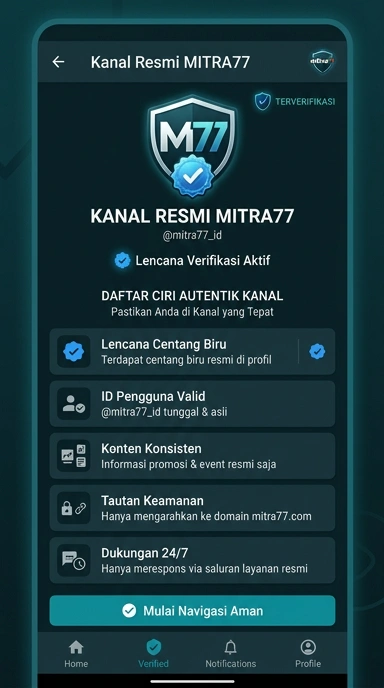 Tampilan kanal resmi mitra77